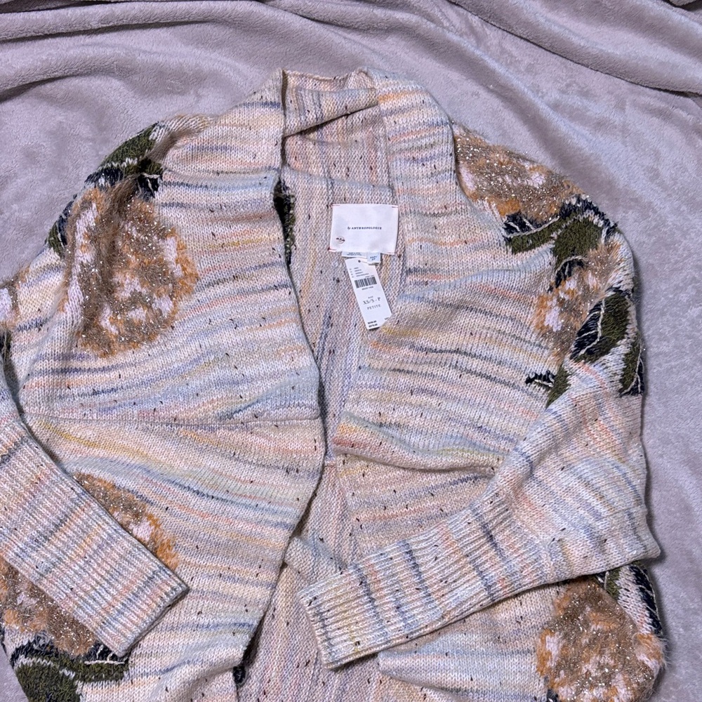 Anthropologie Cream, Gold,Green Floral Cocoon Sweater…NWT - Picture 3 of 10